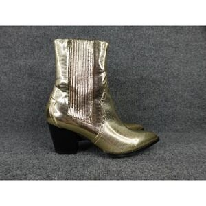 Lulus Gold Metallic Ankle Boots Size 10 Block Heel Pointed‎ Toe Party Booties